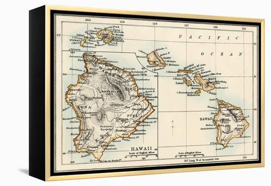 Map of the Hawaiian Islands, 1870s-null-Framed Premier Image Canvas