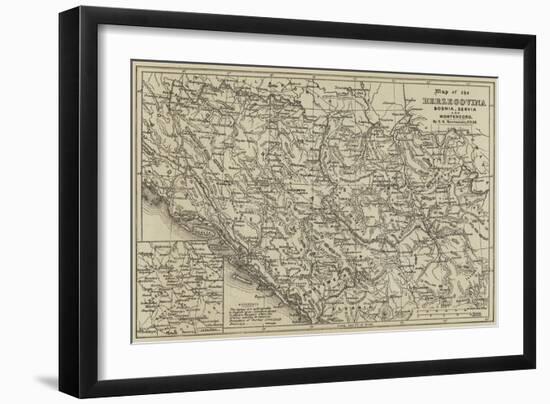 Map of the Herzegovina, Bosnia, Servia and Montenegro-null-Framed Giclee Print