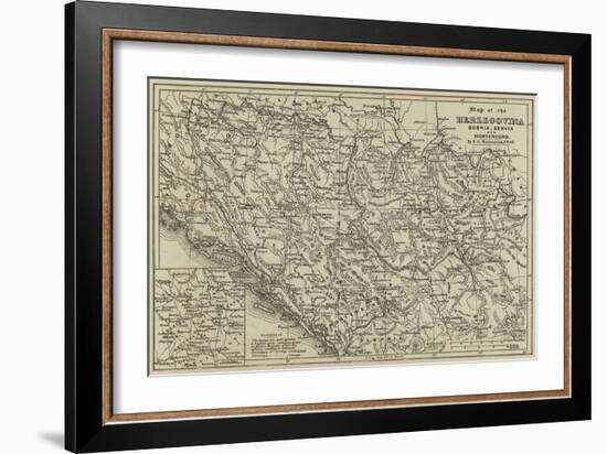 Map of the Herzegovina, Bosnia, Servia and Montenegro-null-Framed Giclee Print