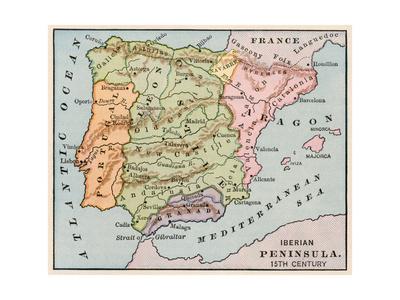 Map Of The Iberian Peninsula In The 1400s Giclee Print By Artcom