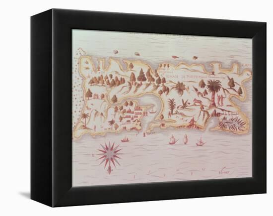 Map of the Island of Puerto Rico, 1599-Samuel de Champlain-Framed Premier Image Canvas