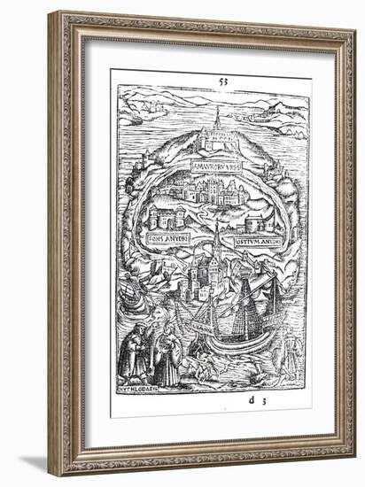 Map of the Island of Utopia, Book Frontispiece, 1563-null-Framed Giclee Print