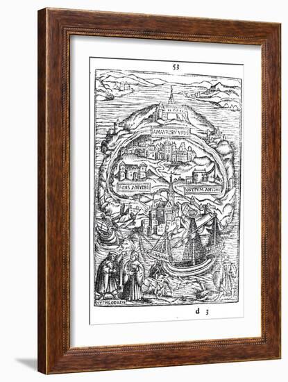 Map of the Island of Utopia, Book Frontispiece, 1563-null-Framed Giclee Print