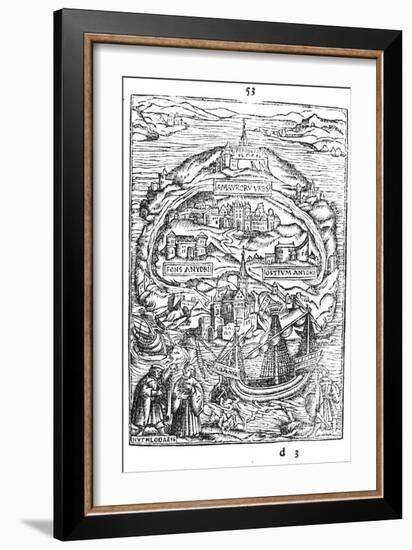 Map of the Island of Utopia, Book Frontispiece, 1563-null-Framed Giclee Print