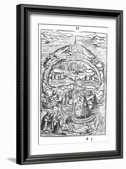 Map of the Island of Utopia, Book Frontispiece, 1563-null-Framed Giclee Print