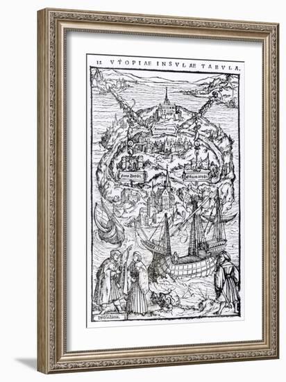 Map of the Island of Utopia, Book Frontispiece-null-Framed Giclee Print