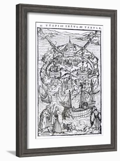 Map of the Island of Utopia, Book Frontispiece-null-Framed Giclee Print