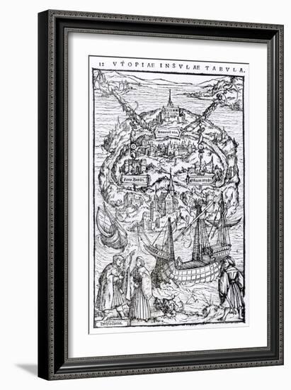 Map of the Island of Utopia, Book Frontispiece-null-Framed Giclee Print