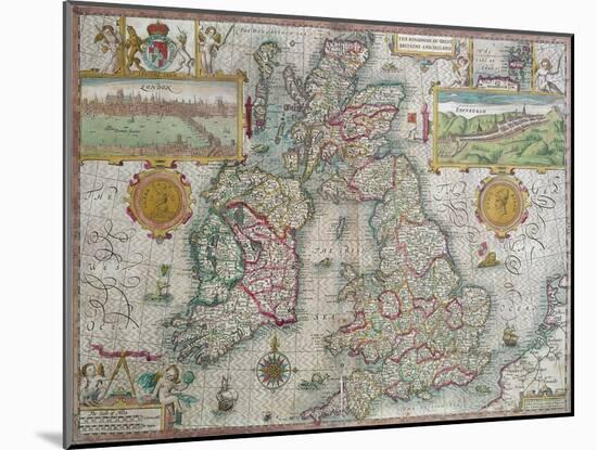 Map of the Kingdom of Great Britain and Ireland, 1610-Jodocus Hondius-Mounted Giclee Print
