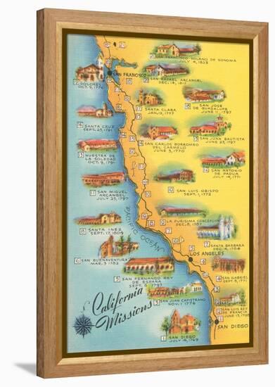 Map of the Missions, California-null-Framed Stretched Canvas