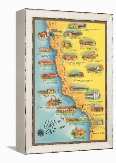 Map of the Missions, California-null-Framed Stretched Canvas
