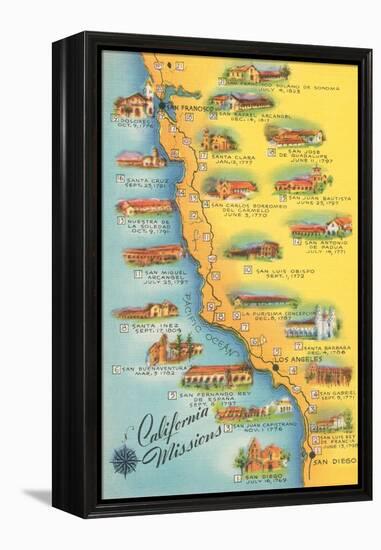 Map of the Missions, California-null-Framed Stretched Canvas