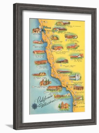 Map of the Missions, California-null-Framed Art Print