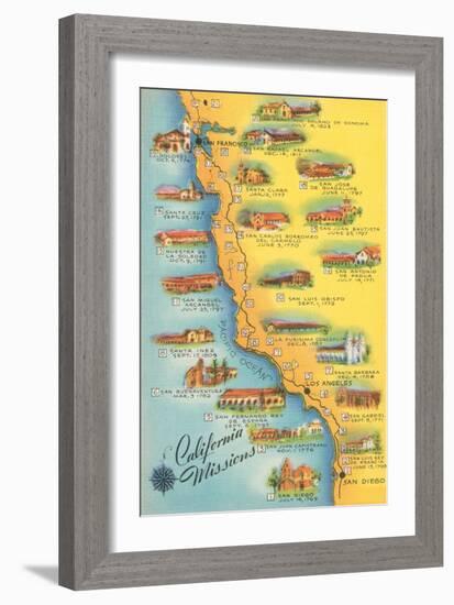 Map of the Missions, California-null-Framed Art Print