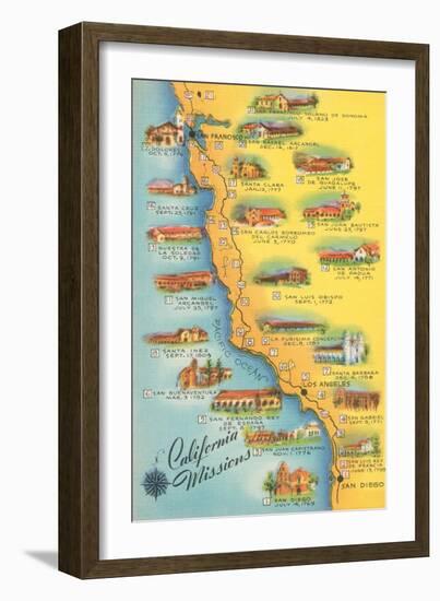 Map of the Missions, California-null-Framed Art Print