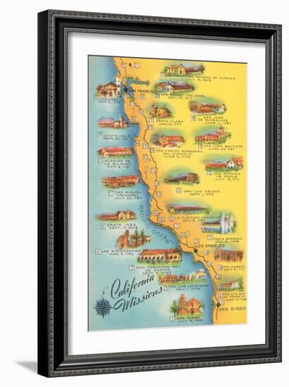 Map of the Missions, California-null-Framed Art Print