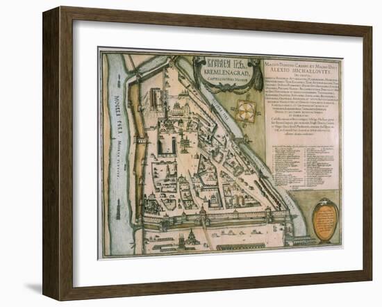 Map of the Moscow Kremlin (Castellum Urbis Moskva), Russia, 1597-Willem Janszoon Blaeu-Framed Giclee Print