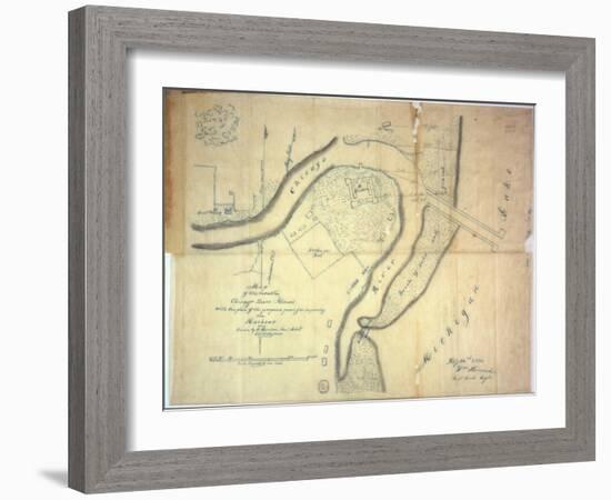 Map of the Mouth of the Chicago River, Illinois with the Plan of the Proposed Piers for Improving…-E. Harrison-Framed Giclee Print