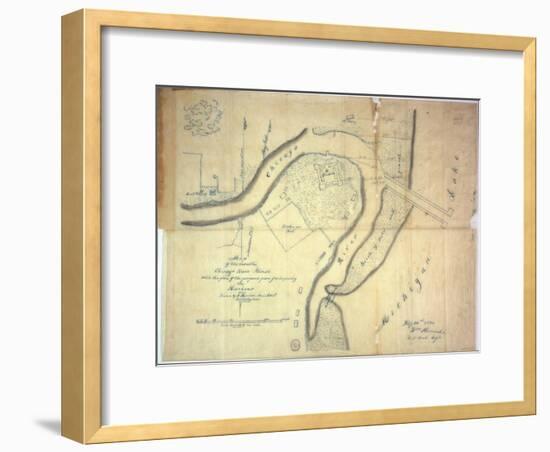 Map of the Mouth of the Chicago River, Illinois with the Plan of the Proposed Piers for Improving…-E. Harrison-Framed Giclee Print