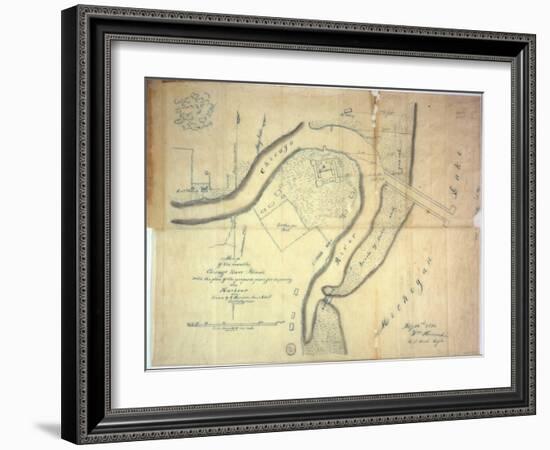 Map of the Mouth of the Chicago River, Illinois with the Plan of the Proposed Piers for Improving…-E. Harrison-Framed Giclee Print