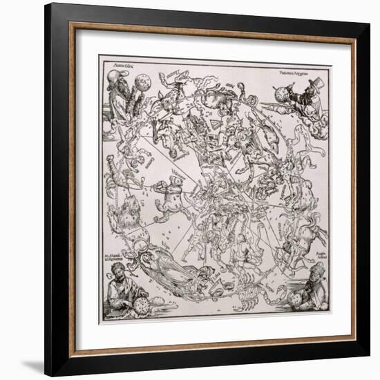 Map of the Northern Sky with Representations of the Constellations, Decorated With-Albrecht Dürer-Framed Giclee Print