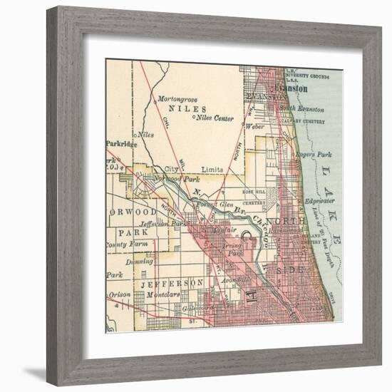 Map of the Northside of Chicago (C. 1900), Maps-Encyclopaedia Britannica-Framed Art Print