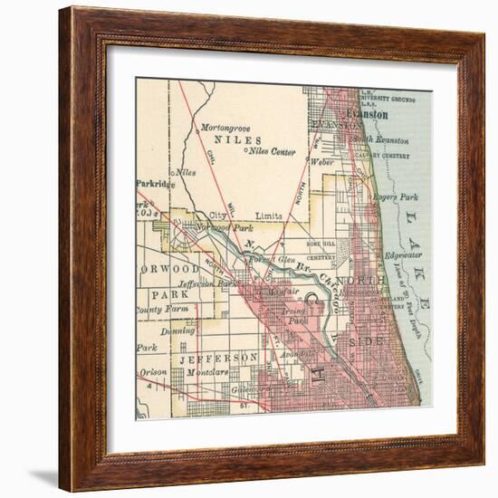 Map of the Northside of Chicago (C. 1900), Maps-Encyclopaedia Britannica-Framed Art Print