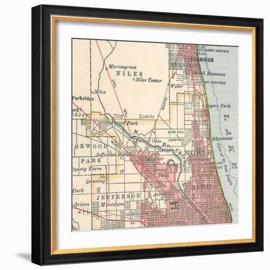 Map of the Northside of Chicago (C. 1900), Maps-Encyclopaedia Britannica-Framed Art Print