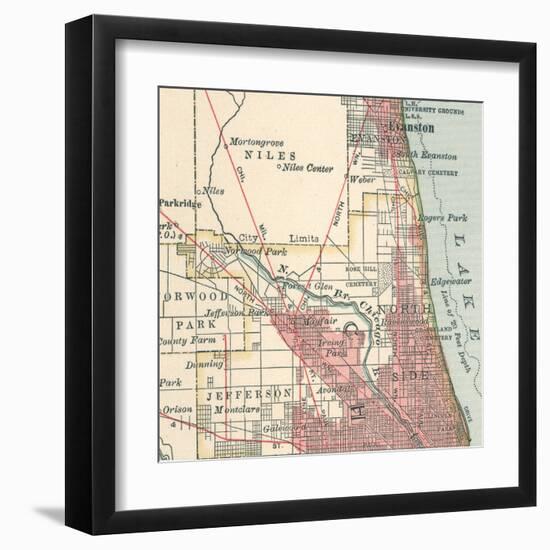 Map of the Northside of Chicago (C. 1900), Maps-Encyclopaedia Britannica-Framed Art Print