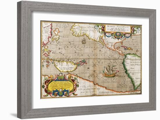 Map of the Pacific Ocean from 'Theatrum Orbis Terrarum' Originally Executed in 1570, 1606-Abraham Ortelius-Framed Giclee Print