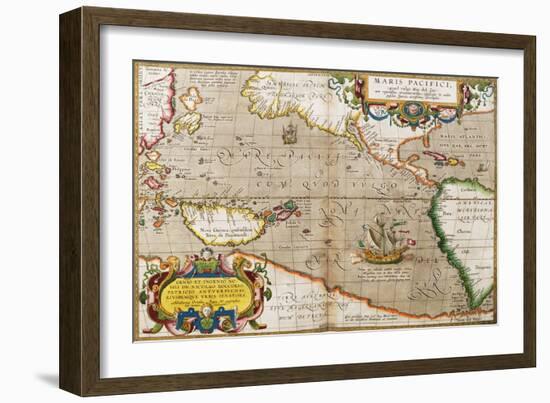 Map of the Pacific Ocean from 'Theatrum Orbis Terrarum' Originally Executed in 1570, 1606-Abraham Ortelius-Framed Giclee Print