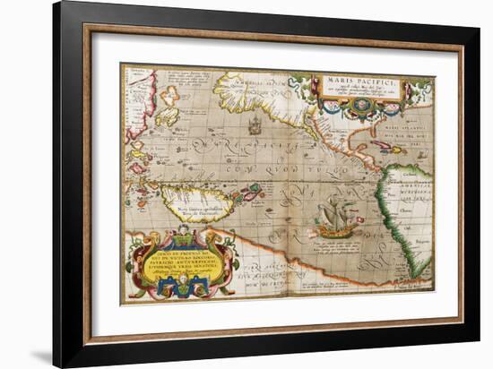 Map of the Pacific Ocean from 'Theatrum Orbis Terrarum' Originally Executed in 1570, 1606-Abraham Ortelius-Framed Giclee Print