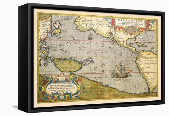 Map of the Pacific Ocean-Abraham Ortelius-Framed Stretched Canvas