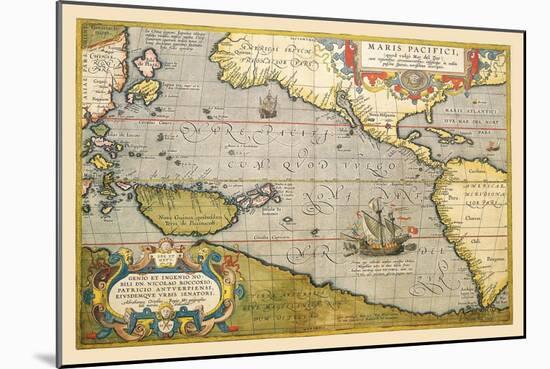 Map of the Pacific Ocean-Abraham Ortelius-Mounted Art Print