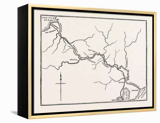 Map of the Panama Railroad, Panama, 1870s-null-Framed Premier Image Canvas