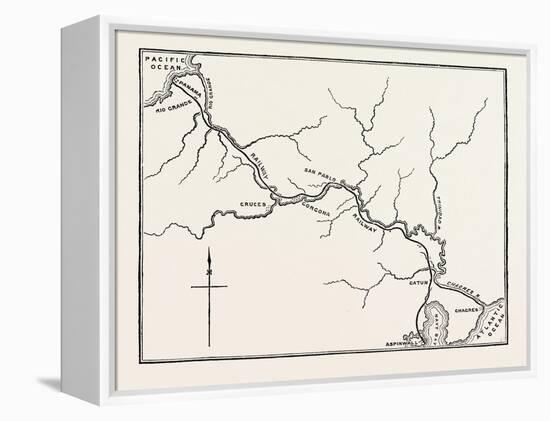 Map of the Panama Railroad, Panama, 1870s-null-Framed Premier Image Canvas