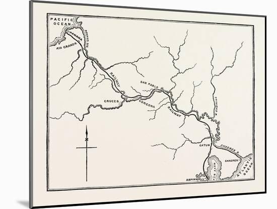 Map of the Panama Railroad, Panama, 1870s-null-Mounted Giclee Print