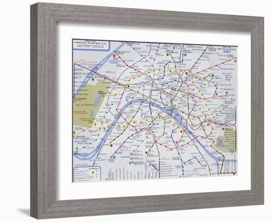 Map of the Paris Metro, 1989-null-Framed Giclee Print