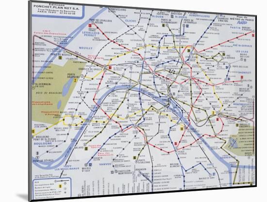 Map of the Paris Metro, 1989-null-Mounted Giclee Print