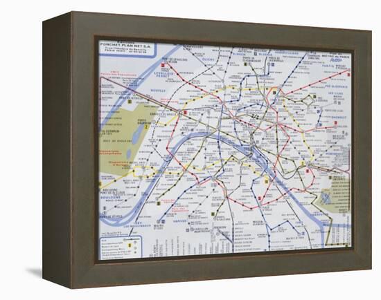 Map of the Paris Metro, 1989-null-Framed Premier Image Canvas