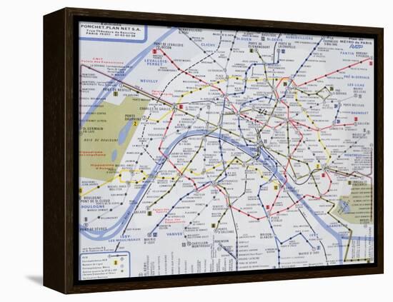 Map of the Paris Metro, 1989-null-Framed Premier Image Canvas