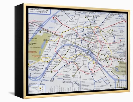 Map of the Paris Metro, 1989-null-Framed Premier Image Canvas