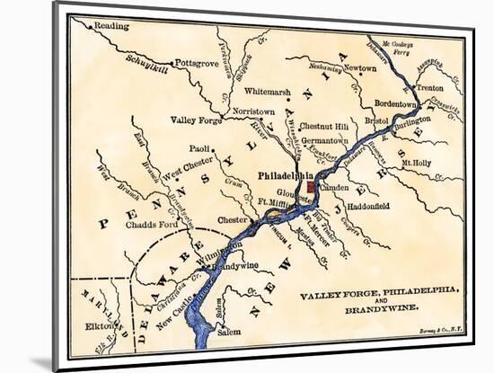 Map of the Philadelphia Area, Valley Forge, and the Brandywine-null-Mounted Giclee Print