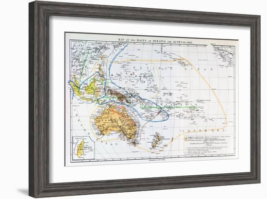 Map of the Races of Oceania and Australasia, from "The History of Mankind"-null-Framed Giclee Print