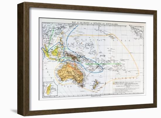 Map of the Races of Oceania and Australasia, from "The History of Mankind"-null-Framed Giclee Print