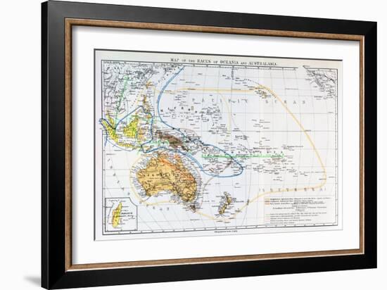 Map of the Races of Oceania and Australasia, from "The History of Mankind"-null-Framed Giclee Print