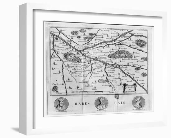 Map of the Region of Chinon Related to the Works of Francois Rabelais, Published in 1725-French-Framed Giclee Print
