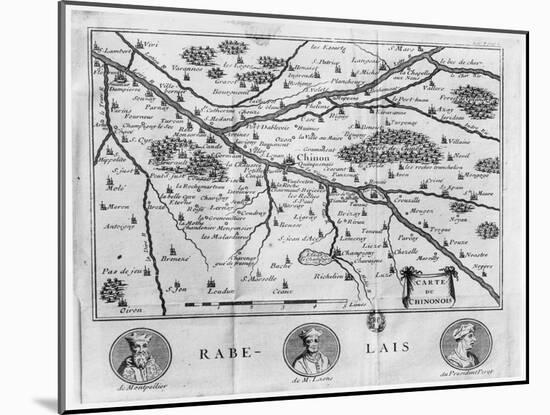 Map of the Region of Chinon Related to the Works of Francois Rabelais, Published in 1725-French-Mounted Giclee Print