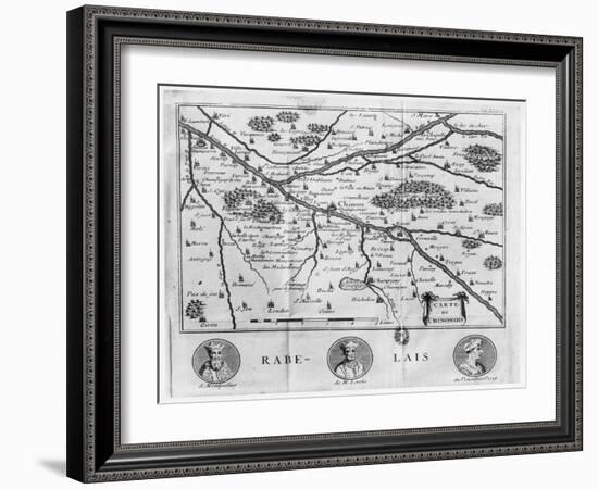 Map of the Region of Chinon Related to the Works of Francois Rabelais, Published in 1725-French-Framed Giclee Print