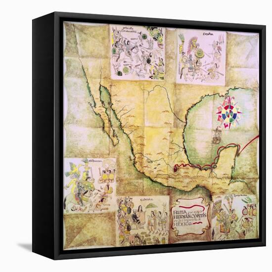 Map of the Route Followed by Hernando Cortes During the Conquest of Mexico-null-Framed Premier Image Canvas